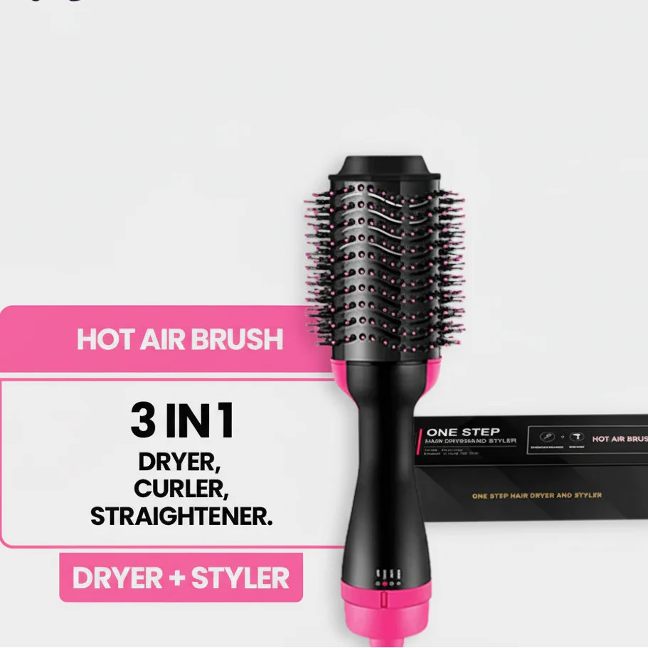 3-in-1 Hot Air Brush – Professional One-Step Hair Dryer, Straightener, and Curler